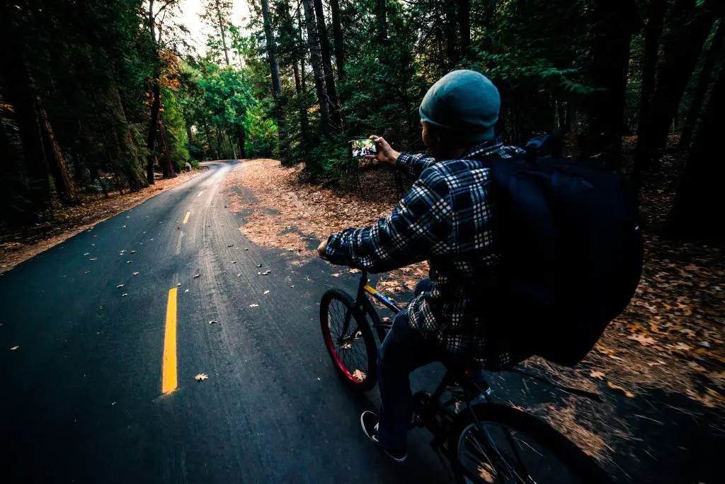 biking in forest