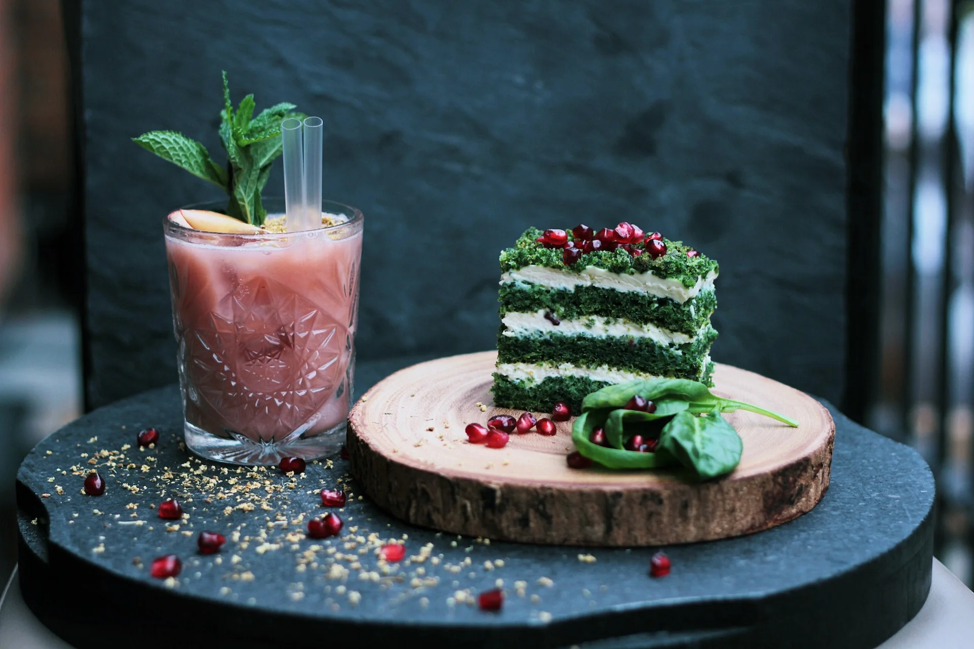 Beetroot juice with Spinach cake