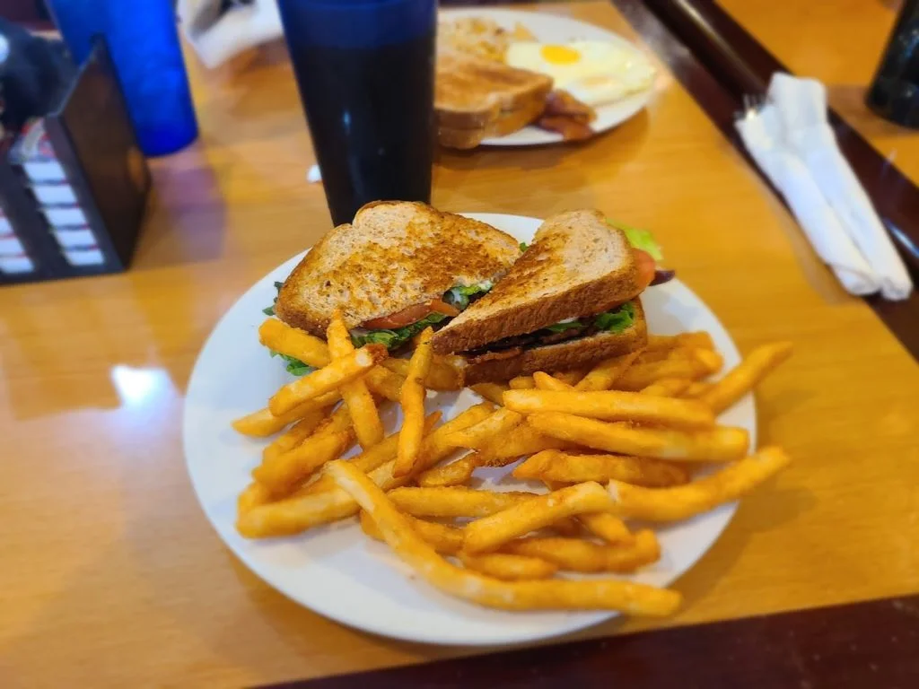 The Golden Eatery sandwich and fries