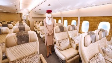 emirates a380 premium economy, airhostess in the picture