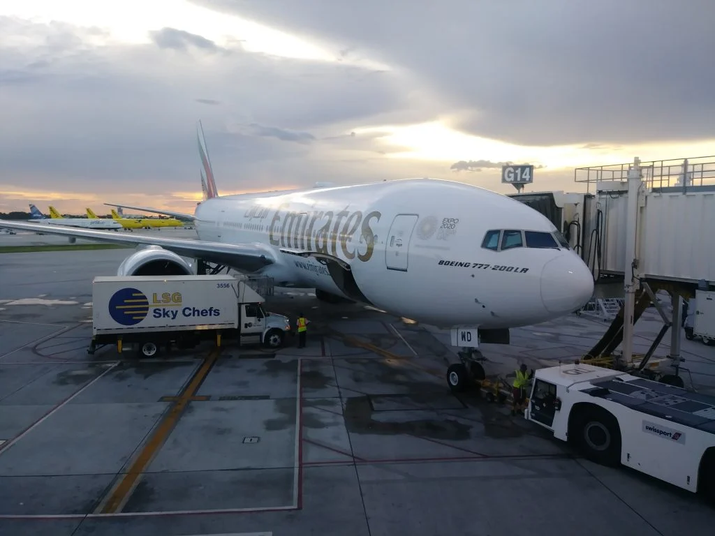 emirates boeing 777 parked