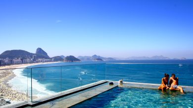 pool in hotel with beach view