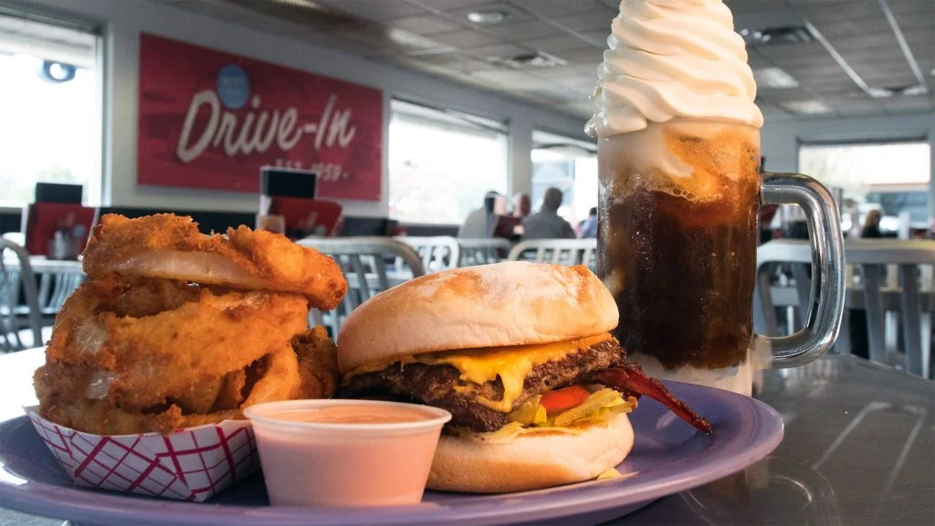 Big Hires H burger meal onion rings