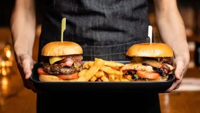 burger and fries on a tray