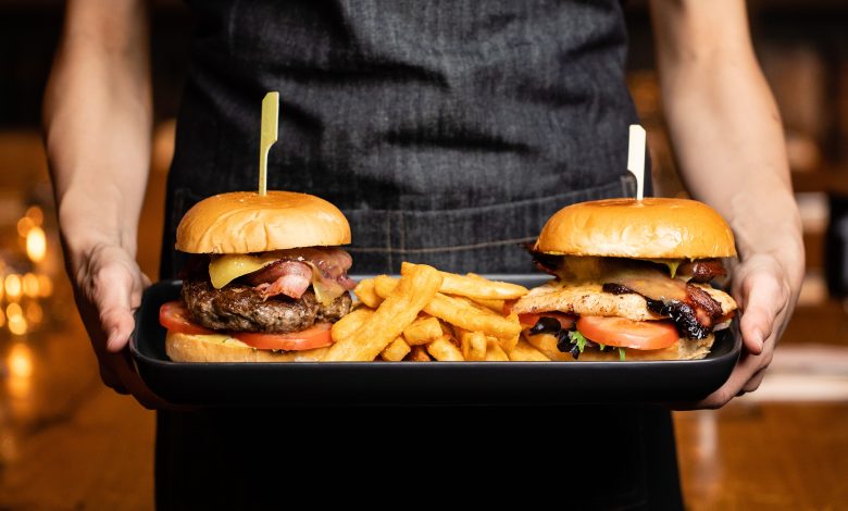 burger and fries on a tray