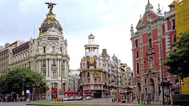 madrid beautiful buildings and road