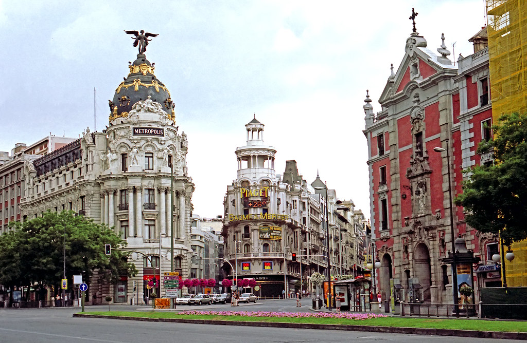 madrid beautiful buildings and road