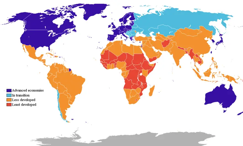 world map developed countries