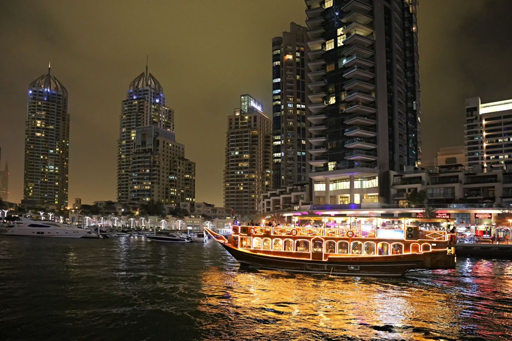 Dhow Cruise Dubai Marina night view