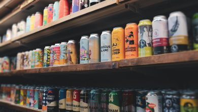 beer cans on shelf