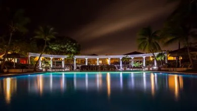 hotel pool at night