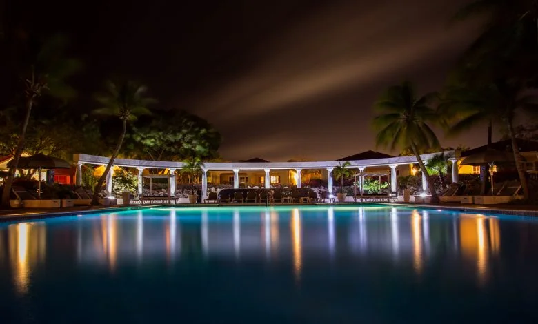 hotel pool at night