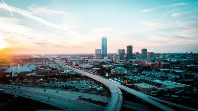 downtown oklahoma drone image