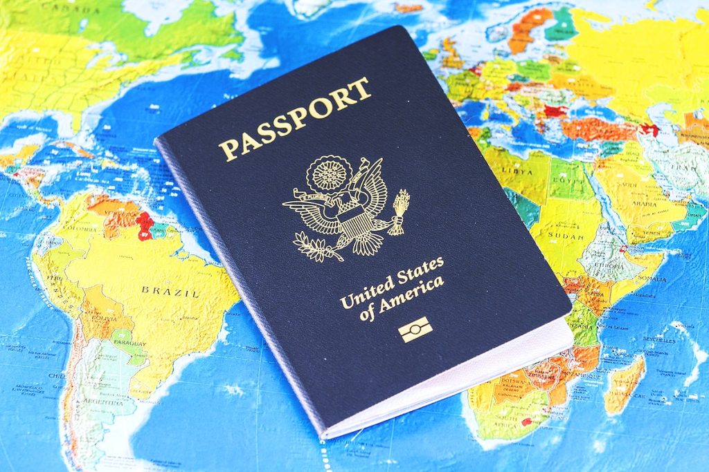 USA Passport on Map.
