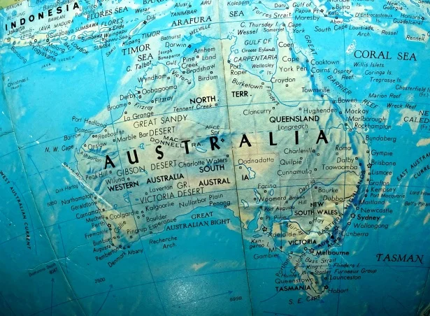 Map of australia on world globe