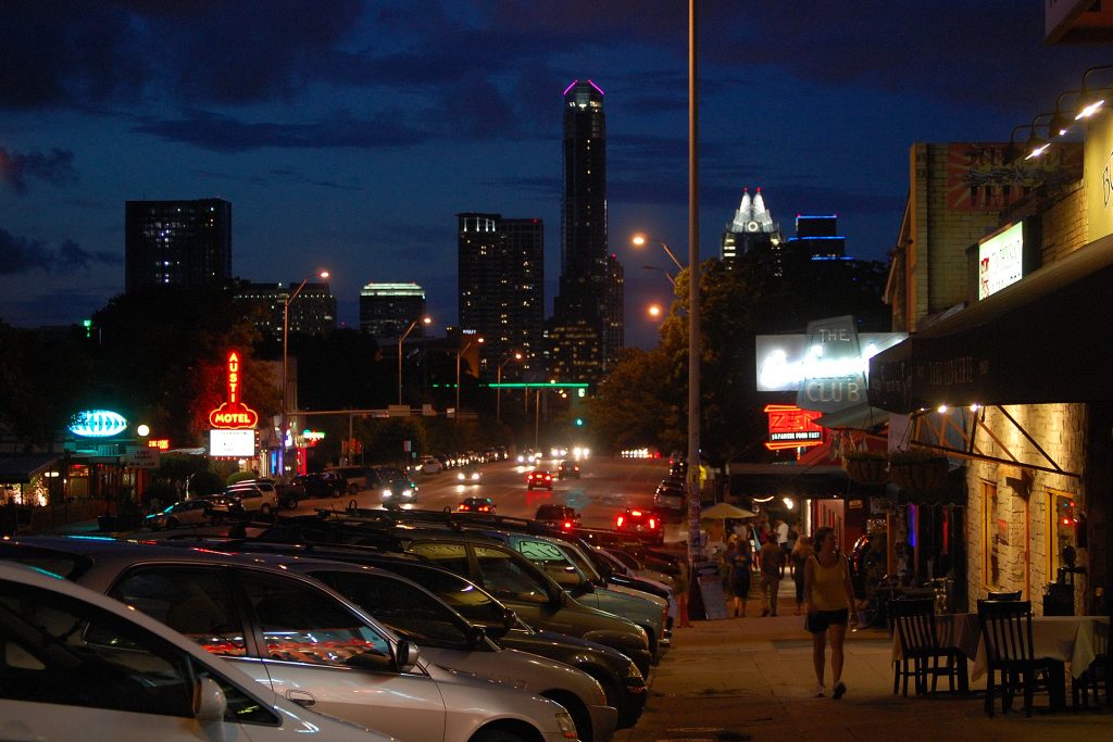 A night view of South Congress Avenue