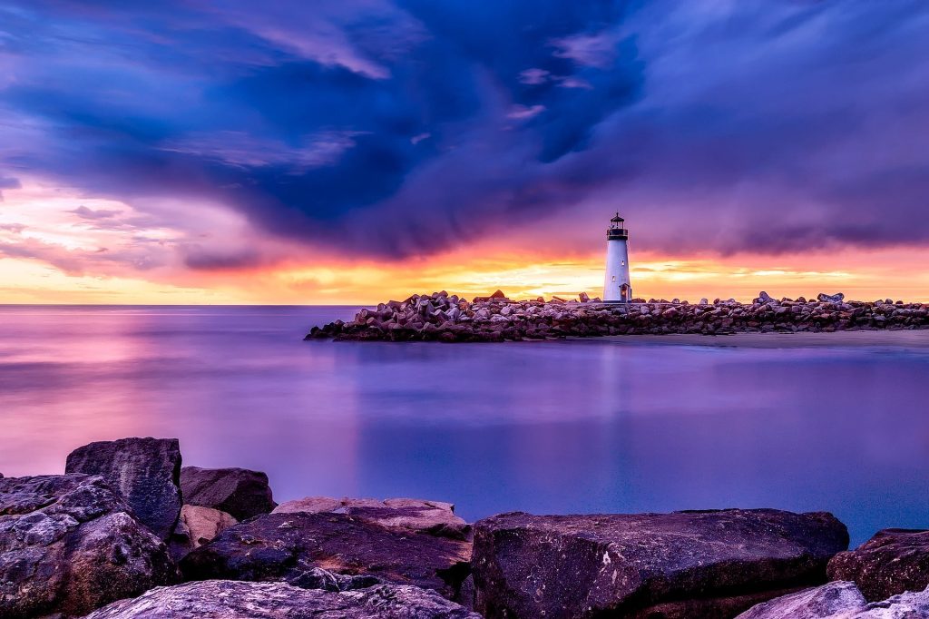 santa cruz with lighthouse sunset