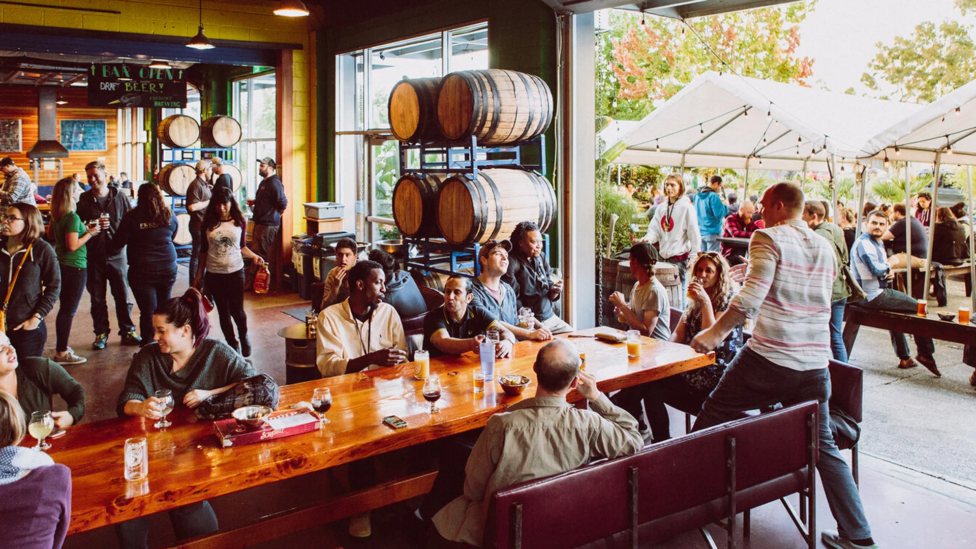 People enjoying beer in Fremont Brewery