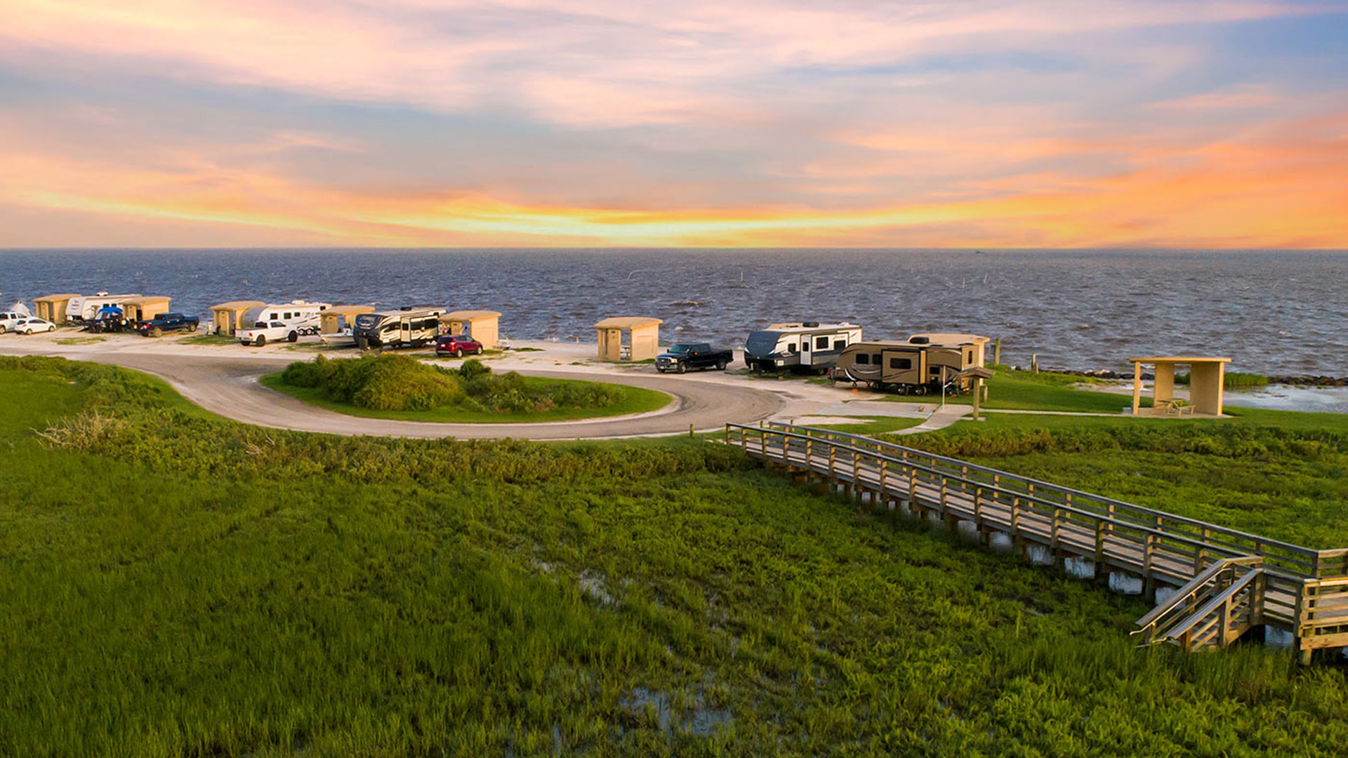 People enjoying in campers at Goose Island State Park