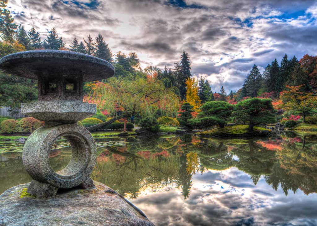 japanese garden lake pretty sky usa