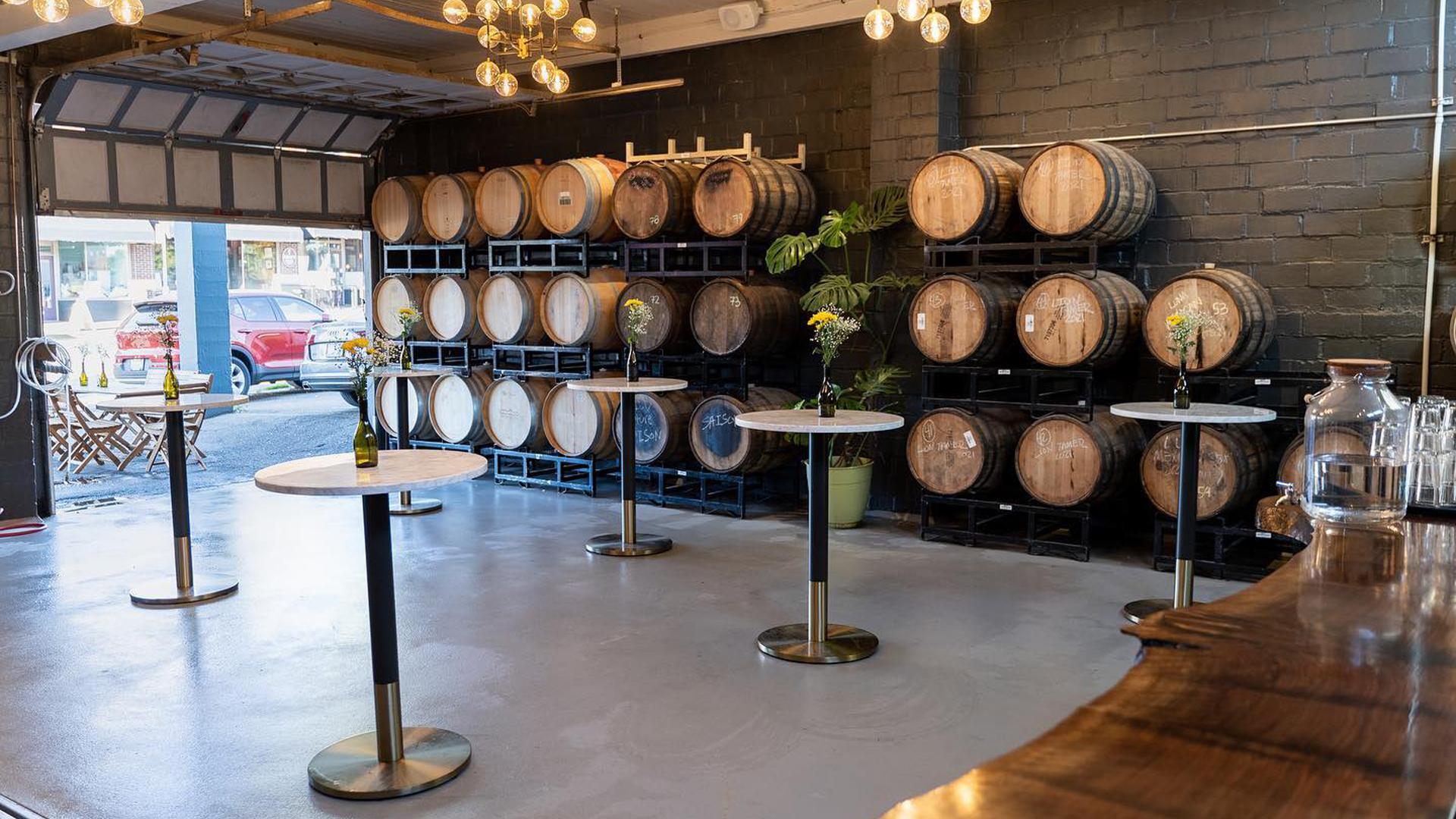 Barrels of beer at Ravenna Brewing