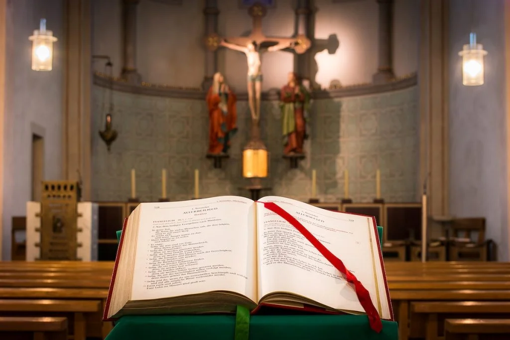 open Bible inside church
