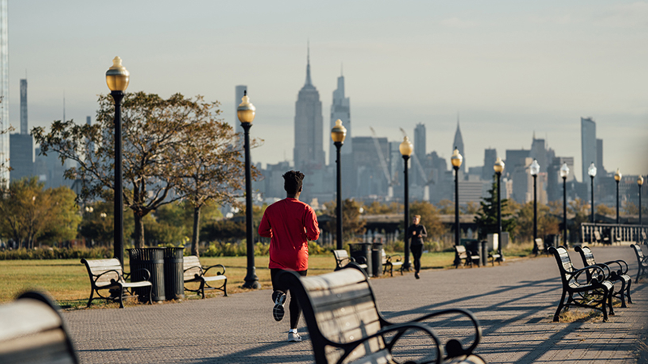 Man jogging at The Liberty State Park