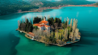 Beautiful view of Visovac Island, National park Krka, Croatia