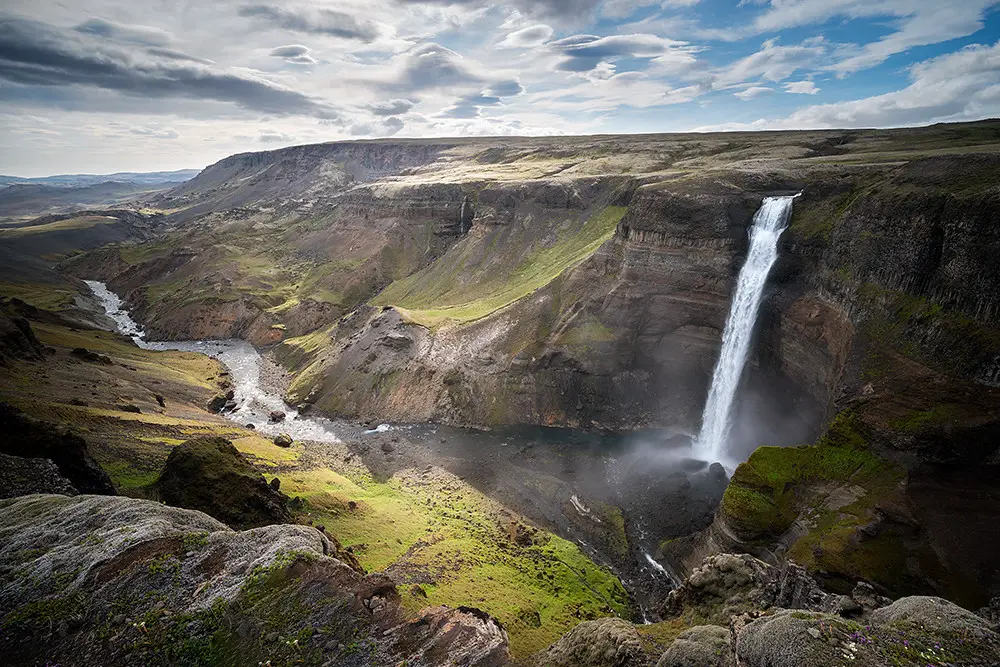A scenic view of Haifoss Waterfall