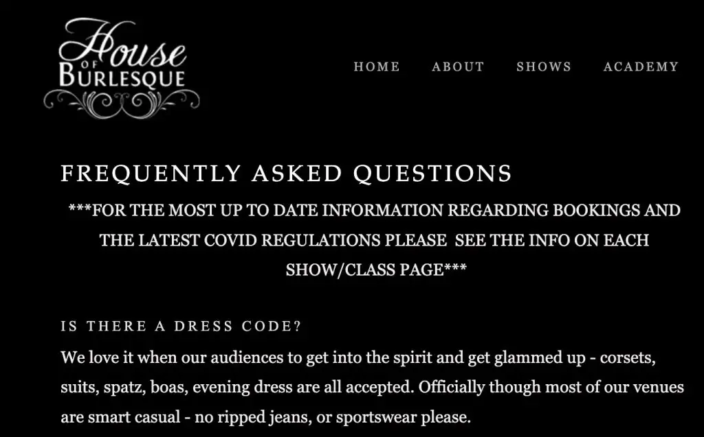 dress code burlesque show