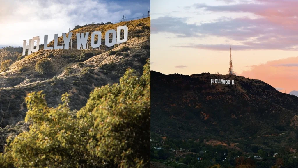 Hollywood Sign Day + Night comparison