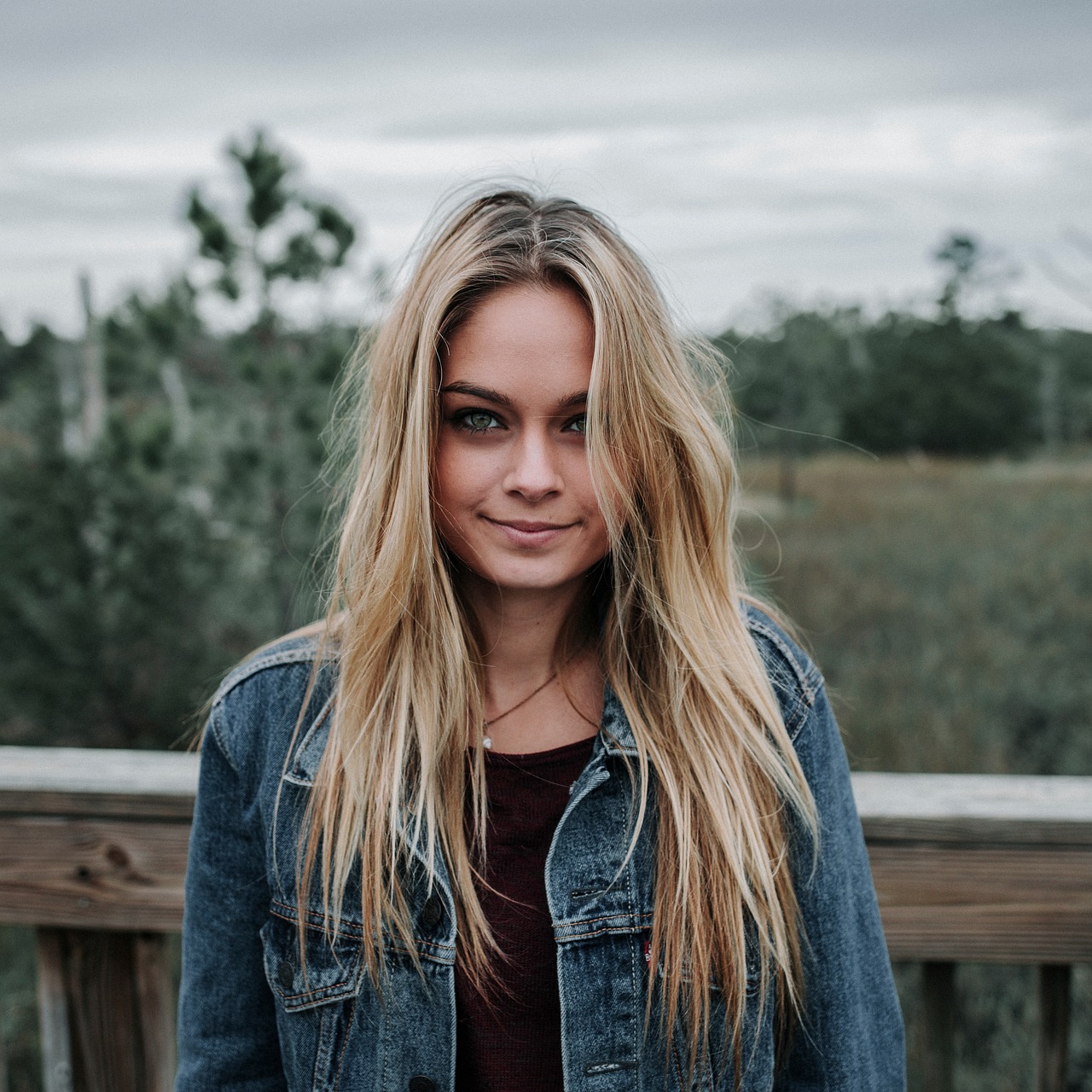 Woman wearing denim jacket